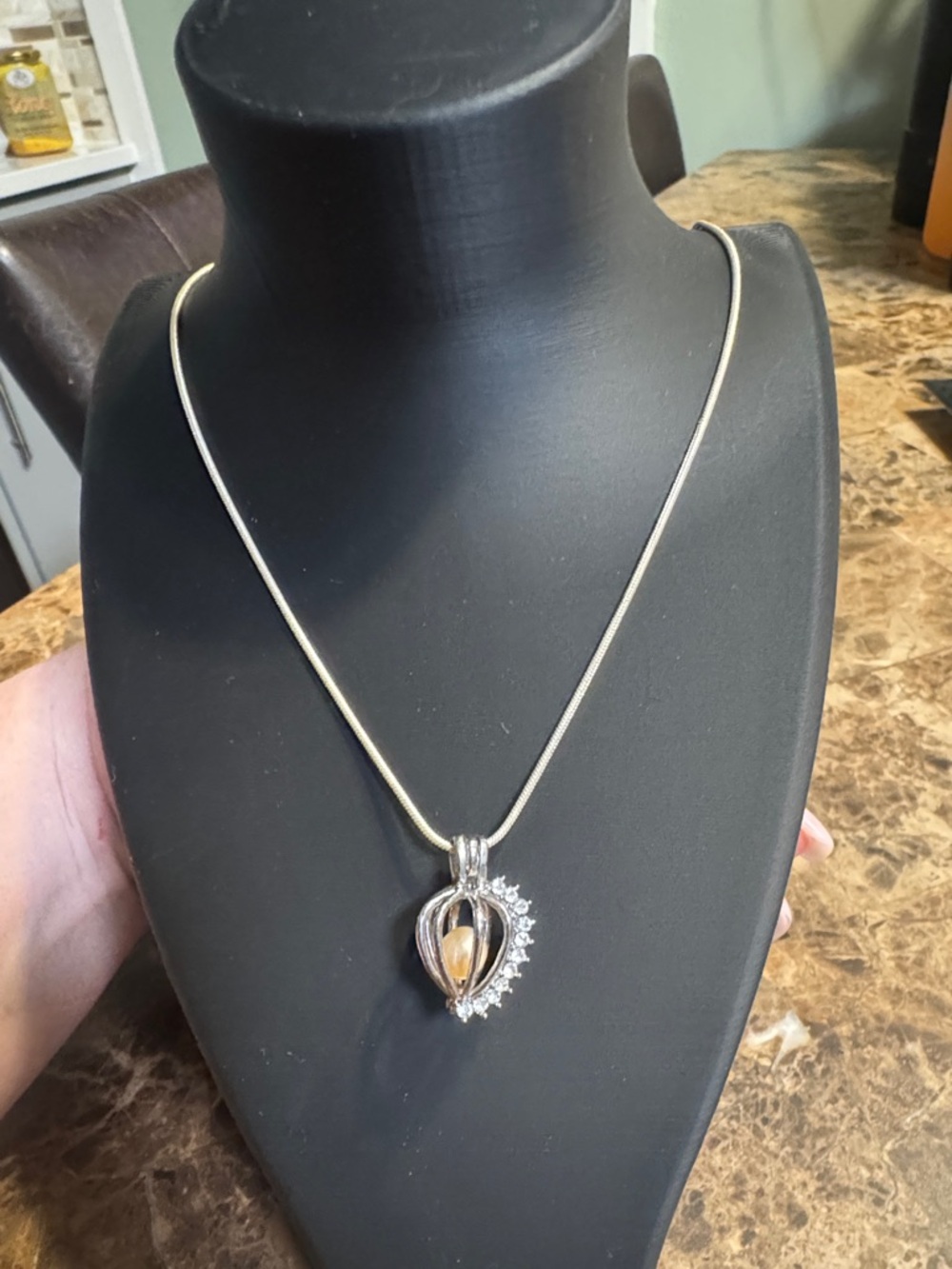 Genuine Champagne Pearl / Elegant Heart Pendant Necklace